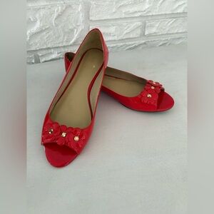 KATE SPADE Peep Toe Flower Flats Poppie Orange Size 9 1/2